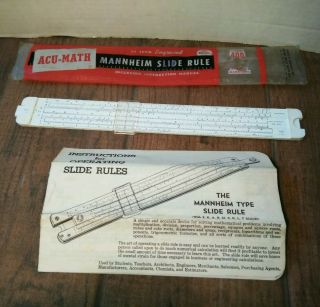 Vintage Acu - Math 400 Slide Rule 10 " Made In The Usa Student Mannheim Sheath