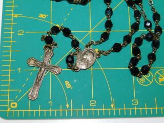Vintage Lordes Dainty Black Faceted Crystal Glass Bead Silver Rosary Beads 3j 13