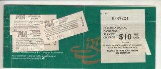 1976 Pakistan Pia Passenger Ticket With 10$ Singapore Revenue Ticket Rare
