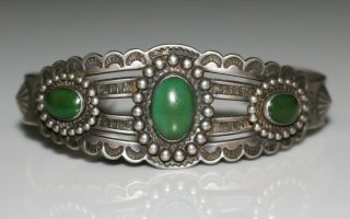 Fantastic Fred Harvey Era Green Turquoise Silver Tourist Cuff Bracelet