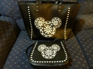 2ct Disney Vera Bradley Mickey Mouse Laser Cut Matching Leather Purse & Tote Bag