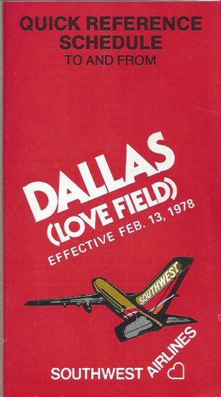 Southwest Airlines Dallas Timetable 2/13/78
