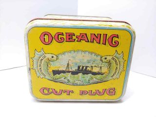 Vintage Oceanic Cut Plug Tobacco Tin Can Scotten Dillon Co Cheinco J.  Chein