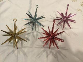 4 Vintage Christmas Ornaments Sputnik Atomic Star Bradford Plastic Mid Century