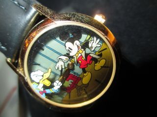 Disney Donald Duck & Mickey Mouse Magician Wristwatch Set In Wooden Box