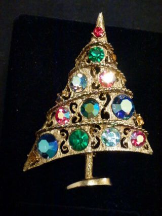 Vintage Weiss Goldtone Assymetrical Christmas Tree Pin/brooch
