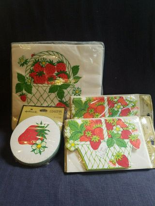 Vintage Hallmark Paper Napkins,  Coasters,  Invitations Strawberries Party