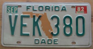 Florida 1982 Dade County License Plate Vek 380