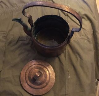 Antique Vintage Heavy Dovetailed Copper Teapot Tea Kettle