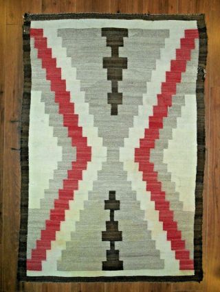Old Navajo Navaho Indian Rug/weaving.  Stepped X - Like Design With Crosses.  Nr