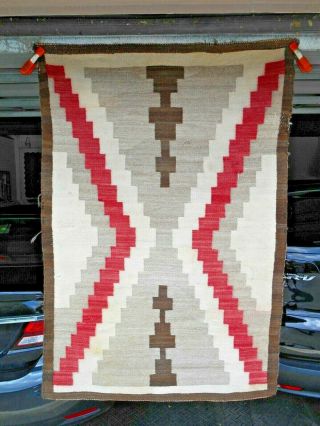 Old NAVAJO NAVAHO Indian Rug/Weaving.  Stepped X - Like Design with Crosses.  NR 2