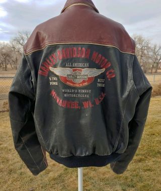 Rare Harley Davidson Two Tone Leather Motorcycle Jacket Men 