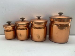 Vintage Copper Nesting Tin Storage Canister Set Kitchen Decor Made In Italy Qq