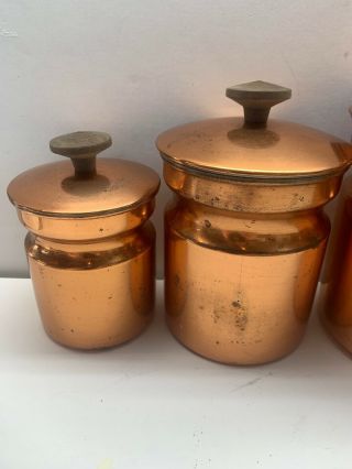 Vintage Copper Nesting Tin Storage Canister Set Kitchen Decor Made In Italy QQ 2