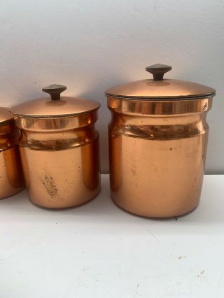 Vintage Copper Nesting Tin Storage Canister Set Kitchen Decor Made In Italy QQ 3