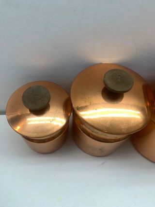 Vintage Copper Nesting Tin Storage Canister Set Kitchen Decor Made In Italy QQ 4