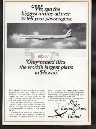 United Air Lines 1967 Douglas Dc - 8 63 Largest Plane Ad For A 4 Pg Life Ad
