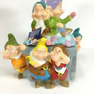 Disney Snow White Seven Dwarfs Mining Car Cookie Jar Oop Rare
