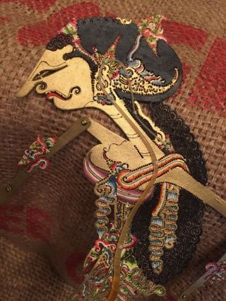 Antique Early Wayang Kulit Puppet With Horn Handle 16” Bali Indonesia 7