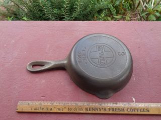 Early Antique Griswold " Erie " No 3 Cast Iron Skillet Heat Ring Slant Logo
