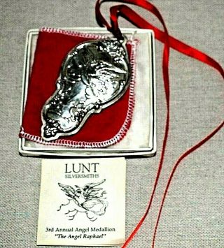 Lunt Angel Raphael Sterling Silver Christmas Ornament W/box & Bag 3.  5 " Tall 1993
