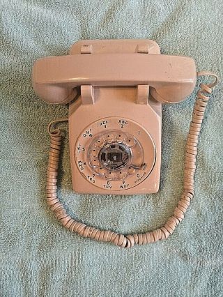 Vintage Western Electric Pink Beige Rotary Dial Desk Telephone Good