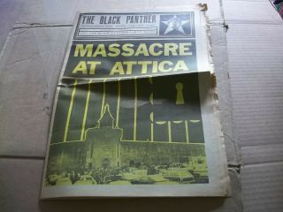 Black Panther Newspaper Massacre At Attica And Angela Davis Sept.  18,  1971 G - Vg