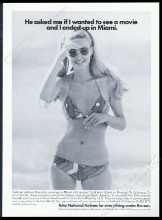 1971 National Airlines Woman In Bikini Photo Unusual European Print Ad 2