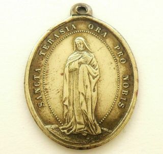 Carmelite Nun’s Antique 19th Century Saint Teresa of Avila Bronze Rosary Medal 3
