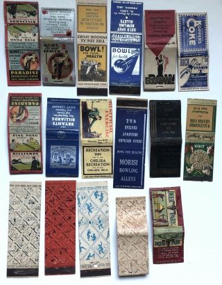 17 Vintage Bowling,  Billiards And Sports Matchbook Covers 1930s 1940s 1950s
