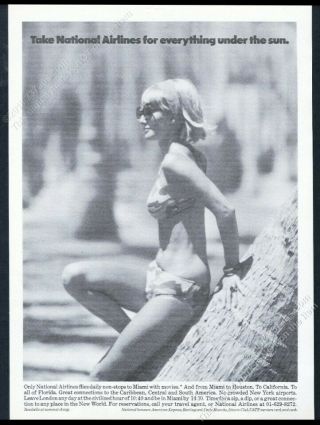 1971 National Airlines Woman In Bikini Photo Unusual European Print Ad 1