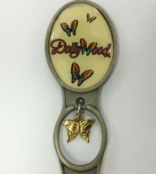 Vtg Dolly Parton Dollywood Tennessee Pewter Souvenir Spoon With Butterfly Charm