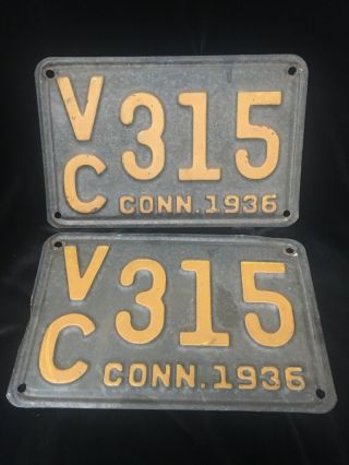 Antique License Plate Set Of Two Connecticut 1936