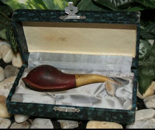 Rare Early Vintage Sport Redbird Pipe In Case Horn Stem