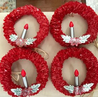 1950’s Vintage Red Cellophane Lighted Christmas Wreath Electric Light Bulb