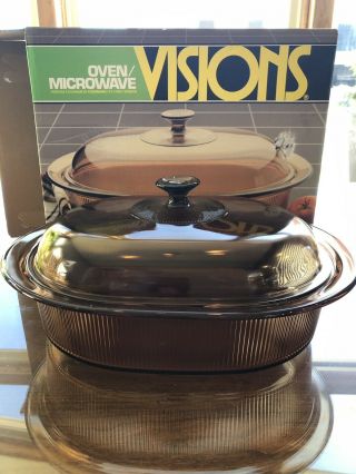 Corning Visions Amber 4 Qt Roasting Pan With Lid Pyrex Made Usa Casserole