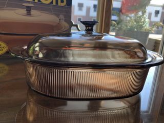 Corning Visions Amber 4 Qt Roasting Pan With Lid Pyrex Made USA Casserole 2