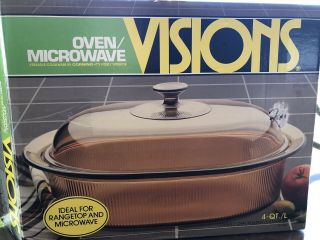 Corning Visions Amber 4 Qt Roasting Pan With Lid Pyrex Made USA Casserole 4