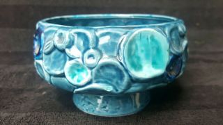 Vintage Mid Century Modern Napcoware Pottery Planter Pedestal Bowl Blue
