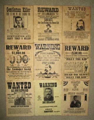 Jesse James Doc Holliday Old West Wanted Posters Billy The Kid Wyatt Earp