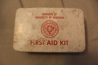 Rare University Of Nebraska First Aid Kit W/ Color Coded Identification Paper
