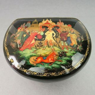 Russian Lacquer Box Hand Painted Palekh Fairy Tale Artist Signed