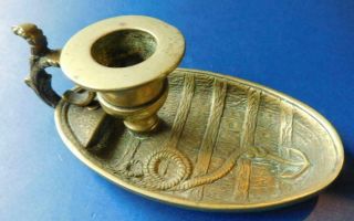Unique Row Boat Form Victorian Brass Chamber Candle Stick Holder 1890s