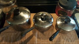 3 Vintage Revere Ware Sauce Pans 1,  2,  & 3 Qt Copper Bottom Usa Pre1968 Set Lids