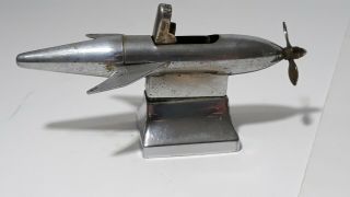 Vintage Chrome Torpedo Rocket Continental NY Japan Table Lighter 3