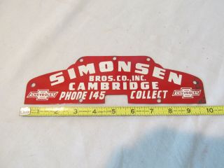 SIMONSEN Cambridge Wisconsin WI Chevrolet Metal License Plate Topper Sign 10 