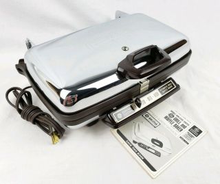 Vintage General Electric Ge A3g44t Automatic Grill Waffle Maker Chrome 1200w Usa