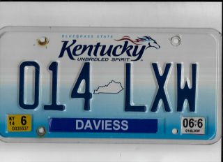 Kentucky Passenger 2016 License Plate " 014 Lxw " Daviess
