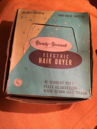 Vintage Green Handy - Hannah Electric Hair Dryer With Stand & Cap & Box.