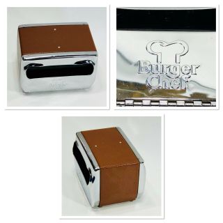 Burger Chef Luxri Fold Stainless Steel Brown Leather Look Napkin Dispenser
